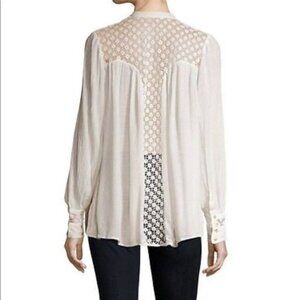 Free People Casual Crochet Top Blouse Shirt Women Size M White Rayon